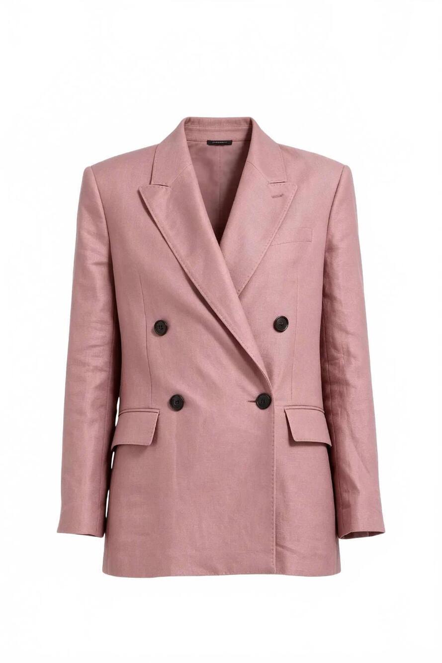 NEW BRUNELLO CUCINELLI women's double-breasted linen blazer in dusty pink